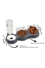 Çift Hazneli- 3' lü Beslenme Mama ve Su Kabı Gri 500 ml 36 * 21 * 16 cm