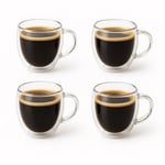 Çift Katmanlı 4'lü Espresso Cam Bardak Seti 80 ml & Tabak – 4’lü Set | Borosilikat Cam, Isı Yalıtımı, Bulaşık Makinesi Uyumlu, Türk Kahvesi Ristretto Macchiato İçin