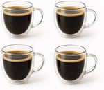 Çift Katmanlı 4'lü Espresso Cam Bardak Seti 80 ml & Tabak – 4’lü Set | Borosilikat Cam, Isı Yalıtımı, Bulaşık Makinesi Uyumlu, Türk Kahvesi Ristretto Macchiato İçin