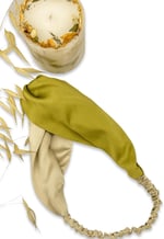Çift Renkli%100 Saf İpek Saç Bandı (Uçuk Yeşil/Açık Camel)