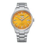 Citizen Erkekler 40.2 mm Otomatik Sarı Kadran Paslanmaz Çelik Analog Saat, gümüş, bileklik