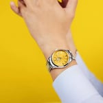 Citizen Erkekler 40.2 mm Otomatik Sarı Kadran Paslanmaz Çelik Analog Saat, gümüş, bileklik
