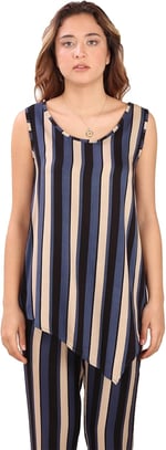 ÇİZGİLİ ASİMETRİK SALAŞ TUNIK (B19-148502) LACİVERT M