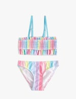 Çizgili Bikini Takımı Fırfırlı İnce Askılı