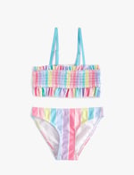 Çizgili Bikini Takımı Fırfırlı İnce Askılı