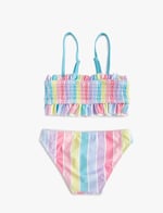 Çizgili Bikini Takımı Fırfırlı İnce Askılı