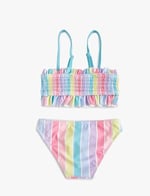 Çizgili Bikini Takımı Fırfırlı İnce Askılı