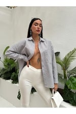 Çizgili Oversize Cepli Gömlek 27135