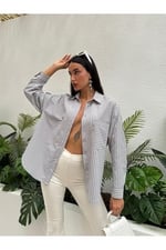 Çizgili Oversize Cepli Gömlek 27135