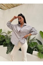 Çizgili Oversize Cepli Gömlek 27135