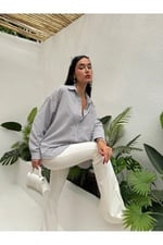 Çizgili Oversize Cepli Gömlek 27135