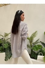 Çizgili Oversize Cepli Gömlek 27135
