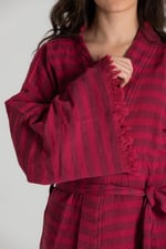 Çizgili%100 Pamuk Rahat Kesim Püskül Detay Bornoz&kaftan Standart starNM553