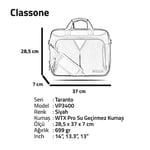 Classone Taranto Serisi VP3400, VP3404, VP3405 13-14 inch, Su geçirmez kumaş, Laptop,Notebook El Çantası