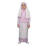 Çocuk Namaz Takımı Pratik İki Parça Desenli Kollu Tak Çıkar Başörtülü Likralı Tesettür Elbise (6-12 Yaş) 901-0301