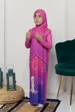 Çocuk Namaz Takımı Pratik Tek Parça Desenli Kollu Tak Çıkar Başörtülü Likralı Tesettür Elbise (6-12 Yaş) 925-0201 - Seçenekler: Yıl;6, Yıl;8, Yıl;10, Yıl;12