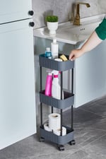 Çok Amaçlı 3 Katlı Evye Altı Düzenleyici-Dolap Içi Tezgah Altı Tekerlekli Organizer, Gri