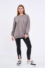 COMEOR Sweatshirt Kadın Rahat Büyük Beden Pamuklu Kazak, Uzun Kollu Tişört, Kapüşonsuz, Standart Kesim