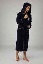 Commander Nakışlı Bambu Cotton Erkek Bornozu LACİVERT L/XL