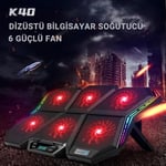 Coofbe Led Işıklı Ayarlanabilir 7 Kademeli Stand 6 Fanlı Göstergeli Notebook Laptop Soğutucu Turbo Fan