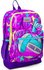 Coral High Dört Bölmeli Pembe Mor Voleybol Desenli İlkokul Sırt Çantası - Kız Çocuk