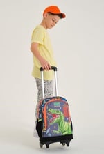 Coral High Işıklı Tekerlekli Dinazor Kamuflaj Çekçek Okul ve Seyahat Çantası Erkek Çocuk Gri