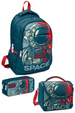 Coral High Kids Çivit Kırmızı Astronot Desenli 3'lü Okul Çanta Seti - Erkek Çocuk İlkokul Çanta Takımı Sırt Çantası