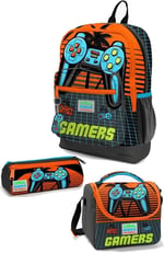 Coral High Kids Gri Turuncu Gamer Desenli 3’lü Okul Çanta Seti - Erkek Çocuk
