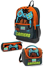 Coral High Kids Gri Turuncu Gamer Desenli 3’lü Okul Çanta Seti - Erkek Çocuk
