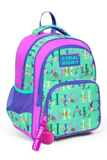 Coral High Kids Su Yeşili Açık Pembe Monogram Desenli Üç Bölmeli Okul Sırt Çantası 14410