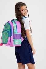 Coral High Kids Su Yeşili Açık Pembe Monogram Desenli Üç Bölmeli Okul Sırt Çantası 14410