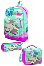 Coral High Kids Su Yeşili Pembe Kedi Desenli USB'li 3'lü Okul Çanta Seti Sırt Çantası - Kız Çocuk