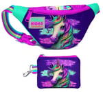 Coral High Kız Çocuk Pembe Su Yeşili Unicorn Desenli Bel Çantası ve Bozuk Para Cüzdanı Set