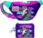 Coral High Kız Çocuk Pembe Su Yeşili Unicorn Desenli Bel Çantası ve Bozuk Para Cüzdanı Set