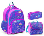Coral High Mor Kalp Desenli İlkokul Çanta Seti - Kız Çocuk - 3'lü Set - 30 x 39 x 15 cm