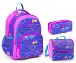 Coral High Mor Kalp Desenli İlkokul Çanta Seti - Kız Çocuk - 3'lü Set - 30 x 39 x 15 cm