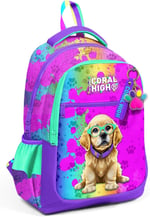 Coral High Mor Pembe Köpek Desenli Kız Çocuk İlkokul Çantası ve Günlük Sırt Çantası