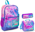Coral High Pembe Flamingo Kız Çocuk 3'lü İlkokul Çanta Seti - Sırt Çantası, Beslenme Çantası ve Kalemlik