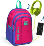 Coral High Sport Beş Gözlü Pembe Okul ve Günlük Sırt Çantası - Laptop+Tablet Bölmeli