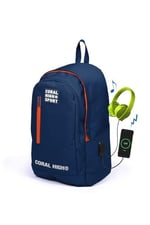 Coral High Sport Lacivert Üç Bölmeli Usb Şarjlı Kulaklık Çıkışlı Sırt Çantası 23232