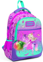Coral High Üç Gözlü Kız Çocuk İlk ve Orta Okul Çantası - Pembe Yeşil Unicorn ve Prenses