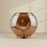 Cornella Gınger Antik Bronz Metal Detaylı Cam Vazo Küçük Ağız:15 Cm X Boy:25 Cm X Gövde:25 Cm