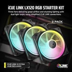 CORSAIR iCUE LINK LX120 RGB 120mm PWM Fanlar Üçlü Paket - Çift Işık Döngüsü - iCUE LINK Sistem Hub'ı içerir - CORSAIR AirGuide Teknolojisi - Si - Seçenekler: 1 x 120mm, 1 x 140mm, 2 x 140mm, 3 x 120mm