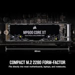 Corsair MP600 Core XT 1TB M.2 PCIe Gen4 NVMe SSD - 5900 MB/s'ye kadar - QLC NAND - M.2 2280 - PCIe 4.0 Dizüstü Bilgisayarlar ve Masaüstü Bilgisayarlar için - Siyah