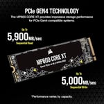 Corsair MP600 Core XT 1TB M.2 PCIe Gen4 NVMe SSD - 5900 MB/s'ye kadar - QLC NAND - M.2 2280 - PCIe 4.0 Dizüstü Bilgisayarlar ve Masaüstü Bilgisayarlar için - Siyah
