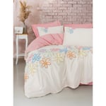 Cotton Box Puff Nakışlı Çift Kişilik Nevresim Takımı Bellis Pembe