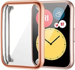 Coverzone Huawei Watch Fit 2 Akıllı Saat ile uyumlu Tpu Çerçeveli Tam Kaplayan Toz ve Kirden Koruyan Ekran Koruyucu Çerçeveli Kılıf (Rose Gold)
