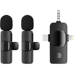 Coverzone Kablosuz İkili Yaka Mikrofonu iPhone ile Uyumlu 3.5mm Aux iPhone Type-C PC Tablet Video Kayıt Röportaj Canlı Yayın Vlog Kablosuz Mikrofon USB C ve Amfi ve Bilgisayar Uyumlu ZR564