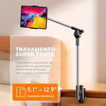 Coverzone Profesyonel 12.9 inçe kadar Uyumlu Tablet Tutucu Yüksekliği Ayarlanabilir Kol Ve Kendinden Açısı Ayarlanabilir 2 Eklemli 360 Derece Dual Turbo Auto Lock Siyah Renk ZM-050 (ZM-050)