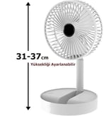 Coverzone Yüksekliği Ayarlanabilir 31cm - 37 cm Taşınabilir Masaüstü Mini USB Fan Şarj Edilebilir Telefon Tutuculu 3 Kademeli Vantilatör Soğutucu Mini Fan (FS-21 - Beyaz)